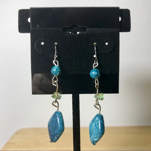 Jewelry - Silver Tone Blue and Green Beaded Dangle Earrings